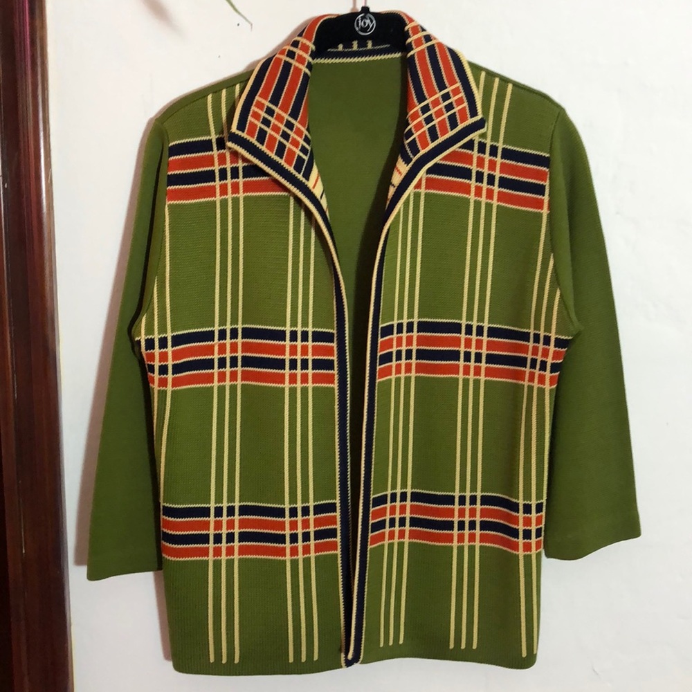 1960’s vintage green plaid sweater MINT